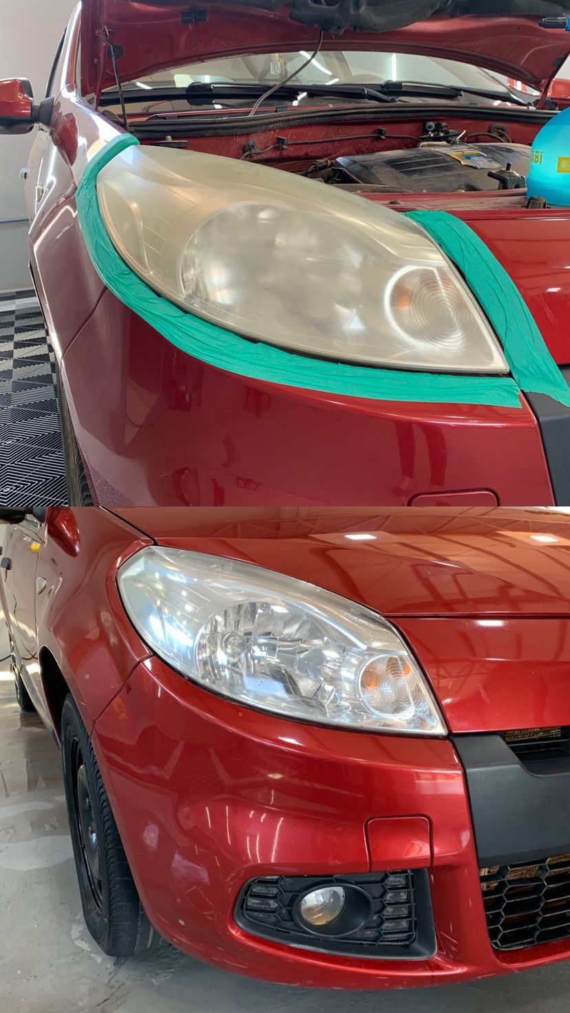 Antes e depois da restauração de farol na Lince Studio Car